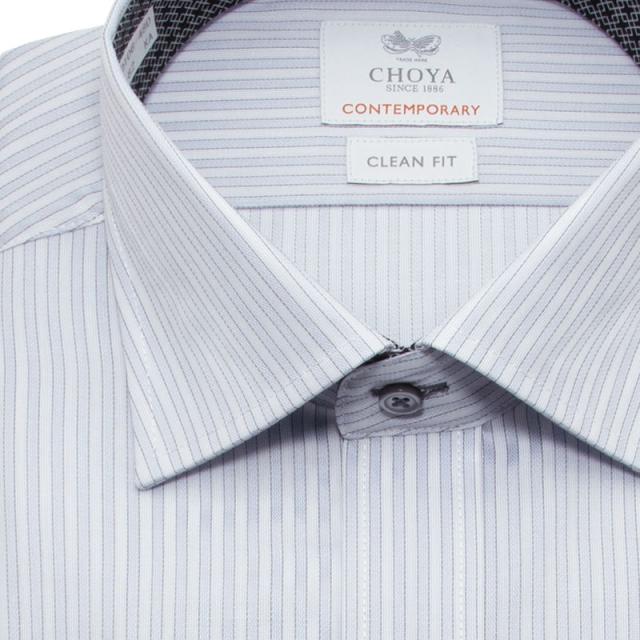 長袖 ワイシャツ メンズ 綿100％ 形態安定加工 ブルー ストライプ ワイド CHOYA CONT【CLD106-480】_8