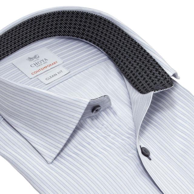 長袖 ワイシャツ メンズ 綿100％ 形態安定加工 ブルー ストライプ ワイド CHOYA CONT【CLD106-480】_9