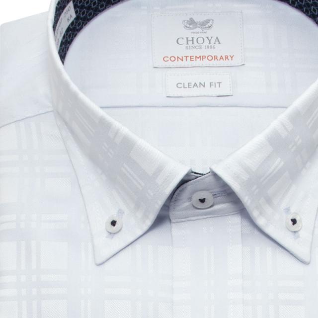 長袖 ワイシャツ メンズ 綿100％ 形態安定加工 ブルードビー 格子柄 ボタンダウン CHOYA【CLD107-250】_8