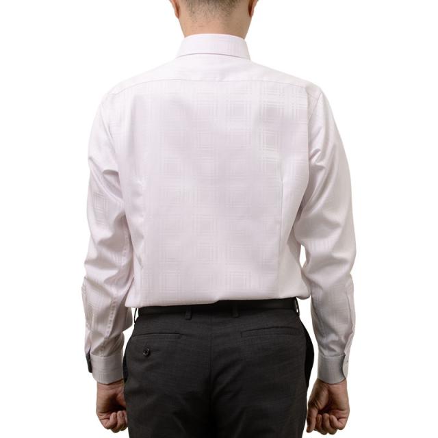 長袖 ワイシャツ メンズ 綿100％ 形態安定加工 ピンクドビー 格子柄 スナップダウン CHOYA【CLD108-210】_4