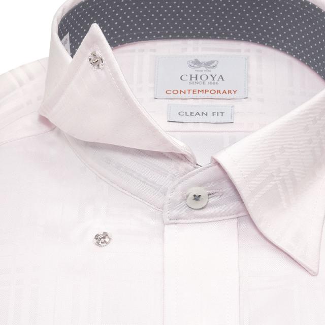長袖 ワイシャツ メンズ 綿100％ 形態安定加工 ピンクドビー 格子柄 スナップダウン CHOYA【CLD108-210】_8