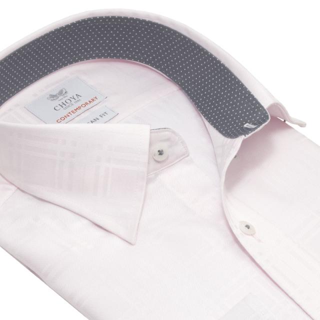 長袖 ワイシャツ メンズ 綿100％ 形態安定加工 ピンクドビー 格子柄 スナップダウン CHOYA【CLD108-210】_9