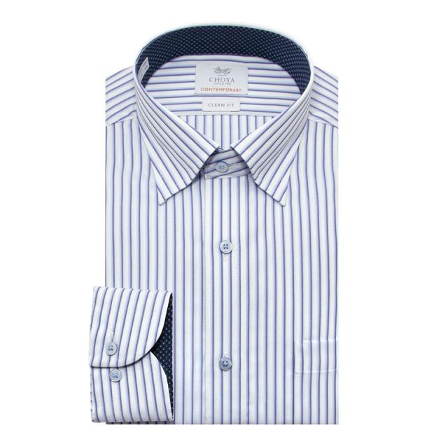 長袖 ワイシャツ メンズ 綿100％ 形態安定加工 パープル ストライプ スナップダウン CHOYA【CLD108-460】_5