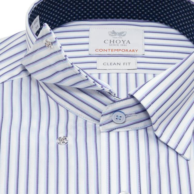 長袖 ワイシャツ メンズ 綿100％ 形態安定加工 パープル ストライプ スナップダウン CHOYA【CLD108-460】_8