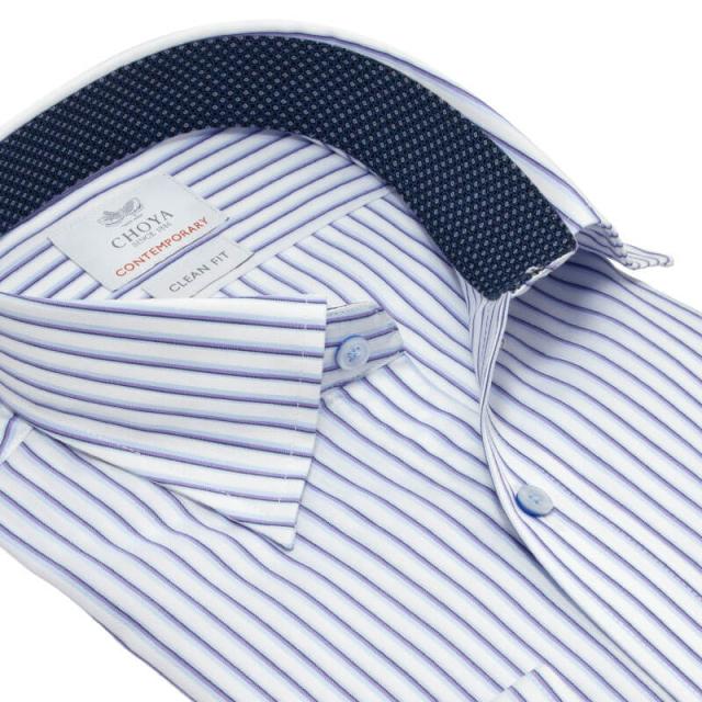 長袖 ワイシャツ メンズ 綿100％ 形態安定加工 パープル ストライプ スナップダウン CHOYA【CLD108-460】_9