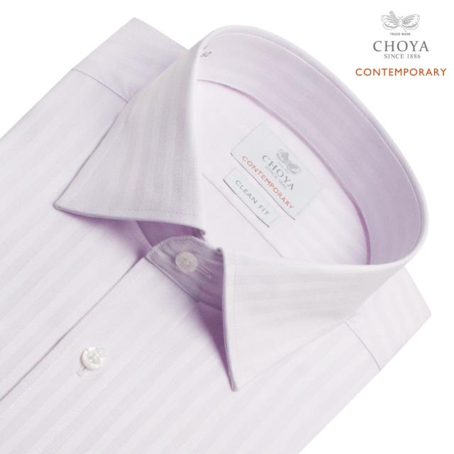 長袖 ワイシャツ メンズ 綿100％ 形態安定加工 ピンク ドビー ストライプ ワイドカラー CHO【CLD301-210】_1