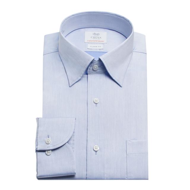 長袖 ワイシャツ メンズ 綿100％ 形態安定加工 ブルー 青 無地 スナップダウンカラー CHOY【CLD302-250】