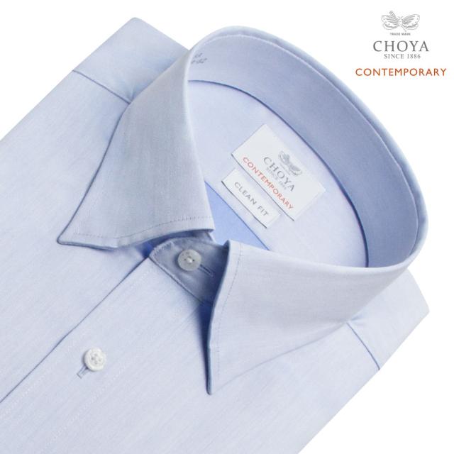長袖 ワイシャツ メンズ 綿100％ 形態安定加工 ブルー 青 無地 スナップダウンカラー CHOY【CLD302-250】_1