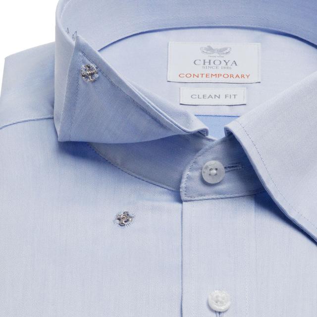 長袖 ワイシャツ メンズ 綿100％ 形態安定加工 ブルー 青 無地 スナップダウンカラー CHOY【CLD302-250】_4