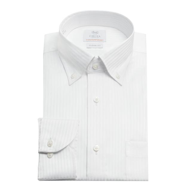 長袖 ワイシャツ メンズ 綿100％ 形態安定加工 ホワイト ドビー ストライプ ボタンダウンカラー【CLD800-200】