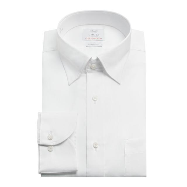 長袖 ワイシャツ メンズ 綿100％ 形態安定加工 白無地 ホワイト スナップダウンカラー CHOY【CLD802-200】