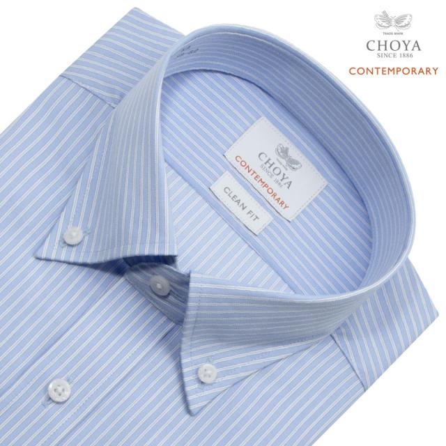 長袖 ワイシャツ メンズ 綿100％ 形態安定加工 ブルー ストライプ ボタンダウンカラー CHOY【CLD900-450】_1