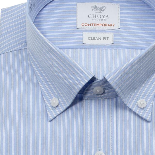 長袖 ワイシャツ メンズ 綿100％ 形態安定加工 ブルー ストライプ ボタンダウンカラー CHOY【CLD900-450】_4