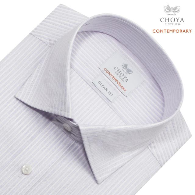 長袖 ワイシャツ メンズ 綿100％ 形態安定加工 パープル ストライプ ワイド CHOYA CON【CLD901-460】_1