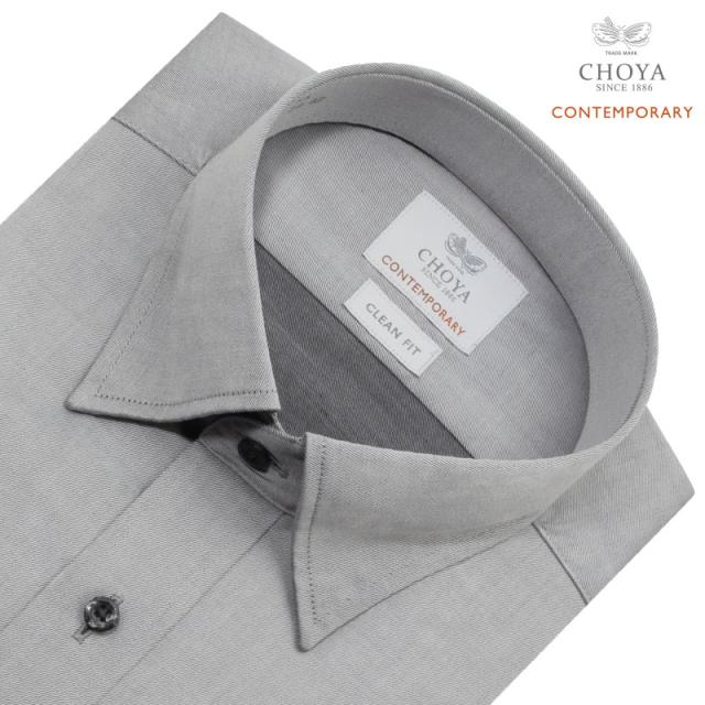 長袖 ワイシャツ メンズ 綿100％ 形態安定加工 グレー 無地 スナップダウン CHOYA CON【CLD902-280】_1