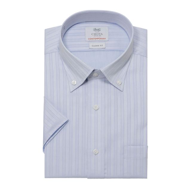 半袖シャツ ワイシャツ メンズ 綿100％ 形態安定加工 ブルー  ドビー ボタンダウン CHOYA【CLN400-250】