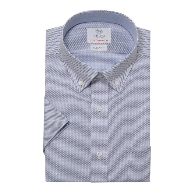 半袖シャツ ワイシャツ メンズ 綿100％ 形態安定加工 ブルー ドビー ボタンダウン CHOYA 【CLN405-250】