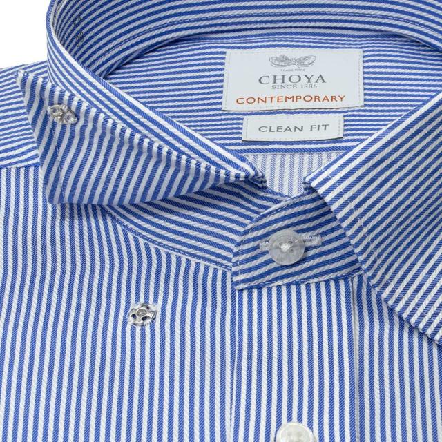 半袖シャツ ワイシャツ メンズ 綿100％ 形態安定加工 ブルー ストライプ スナップダウン CHOYA CONTEMPORARY【CLN601-450】_3