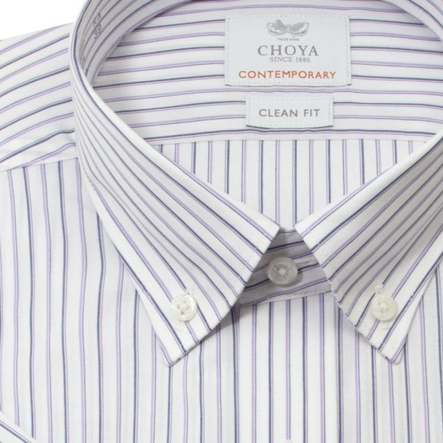 半袖シャツ ワイシャツ メンズ 綿100％ 形態安定加工 パープル ストライプ ボタンダウン CHOYA CONTEMPORARY【CLN602-460】_3