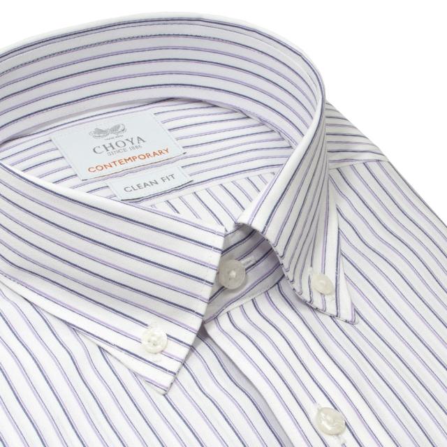半袖シャツ ワイシャツ メンズ 綿100％ 形態安定加工 パープル ストライプ ボタンダウン CHOYA CONTEMPORARY【CLN602-460】_4