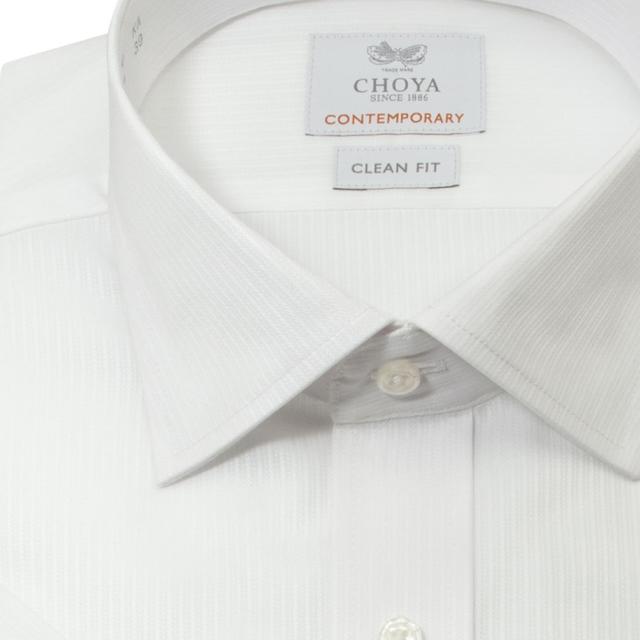 半袖シャツ ワイシャツ メンズ 綿100％ 形態安定加工 ホワイト 白 ドビー ストライプ ショートCHOYA CONTEMPORARY【CLN603-200】_3