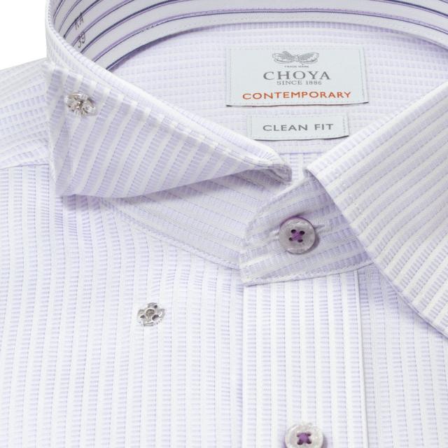 半袖シャツ ワイシャツ メンズ 綿100％ 形態安定加工 パープル 紫 ドビー スナップダウン CHOYA CONTEMPORARY【CLN605-260】_3