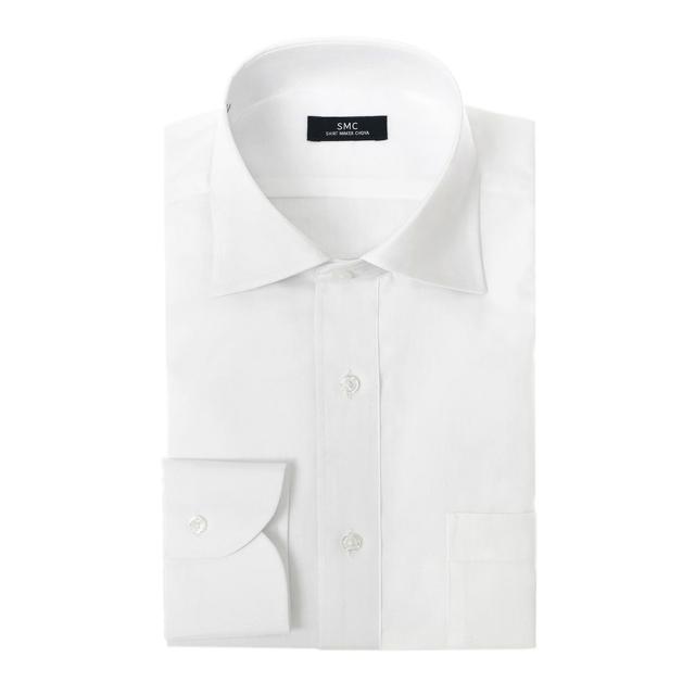 ワイシャツ メンズ 長袖 綿100％ 形態安定 白無地 ホワイトシャツ セミワイドカラー SHIRT【CMD170-200】の通販は 5,821円