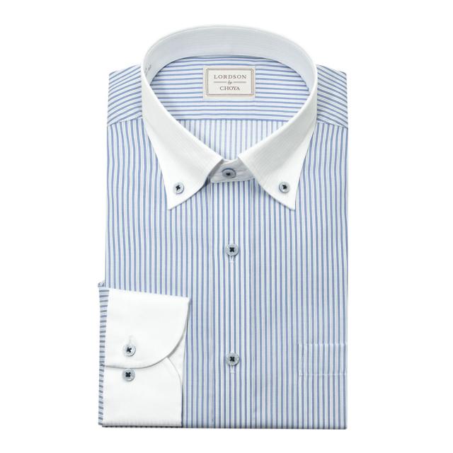 LORDSON by CHOYA ロードソン 長袖 ワイシャツ メンズ 形態安定加工 ブルー ストラ【COD932-450】