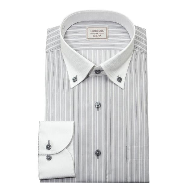 LORDSON by CHOYA ロードソン 長袖 ワイシャツ メンズ 形態安定加工 グレー ストラ【COD932-480】
