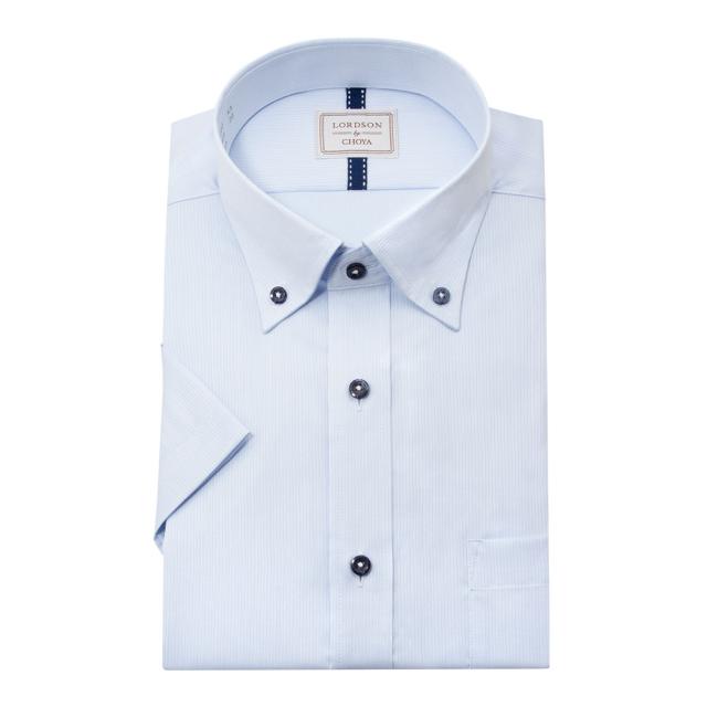 LORDSON by CHOYA 半袖 ワイシャツ メンズ 夏 形態安定加工 ブルー ドビー ストラ【CON611-250】