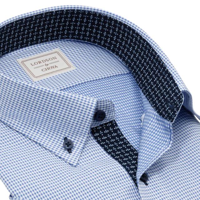 LORDSON by CHOYA 半袖 ワイシャツ メンズ 夏 形態安定加工 ブルー ドビー ボタン【CON614-650】_4