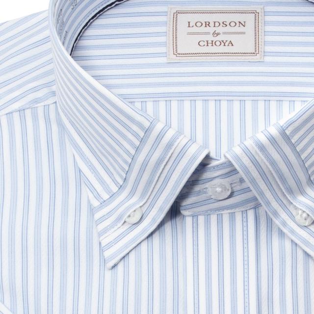 LORDSON by CHOYA 半袖 ワイシャツ メンズ 夏 形態安定加工 ブルー ストライプ ボ【CON615-450】_3