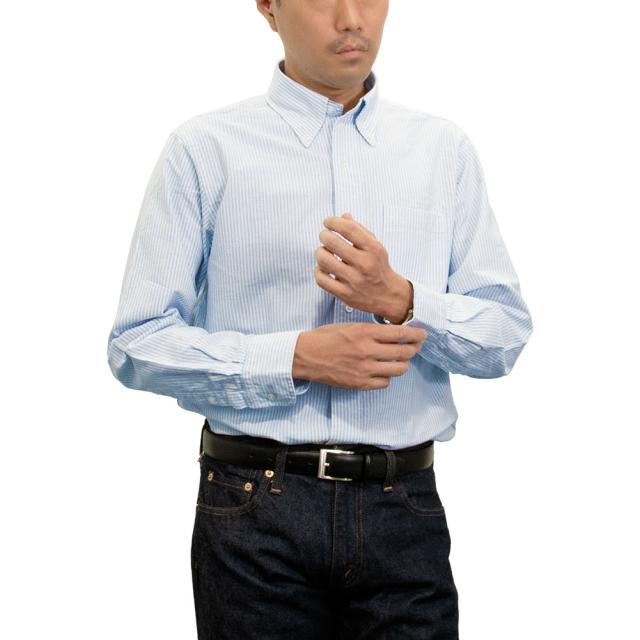 シャツ カジュアルシャツ オックスフォードシャツ ボタンダウン ブルー 青 ストライプ メンズ 綿1【CTD301-450】