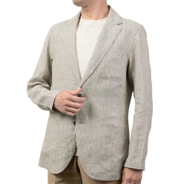 ジャケット リネン 麻 カジュアル オフィスカジュアル クールビズ ベージュ ストライプ CHOYA【CUF301-370】