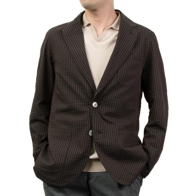 ジャケット シアサッカー カジュアル オフィスカジュアル クールビズ ブラウン ストライプ CHOY【CUF302-375】