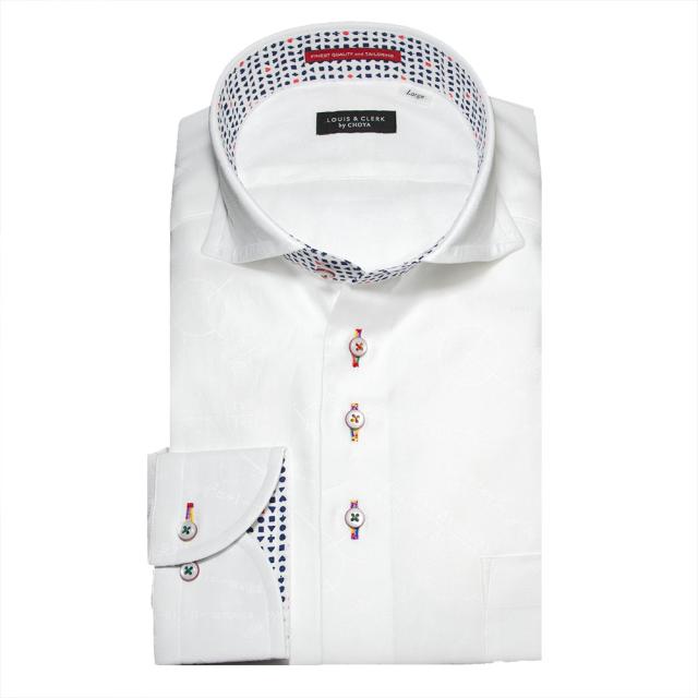 国産 長袖 綿100% ドレスシャツ レギュラーフィット カッタウェイ ホワイト ジャガード織 数式【RLD593-900】 国産 長袖 綿100% ドレスシャツ レギュラーフィット カッタウェイ