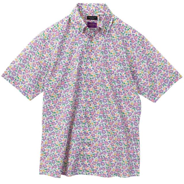 国産半袖ドレスシャツ レギュラーフィット ボタンダウン 綿100% パープル 花柄 胸ポケット有 ミセ【RLN900-860】