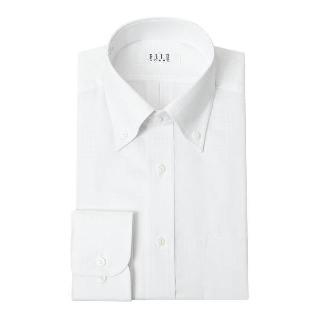 ELLE HOMME ワイシャツ メンズ 長袖 形態安定加工  ゆったり ホワイト 白 ドビー 格子【ZED801-200】の通販は 6,930円