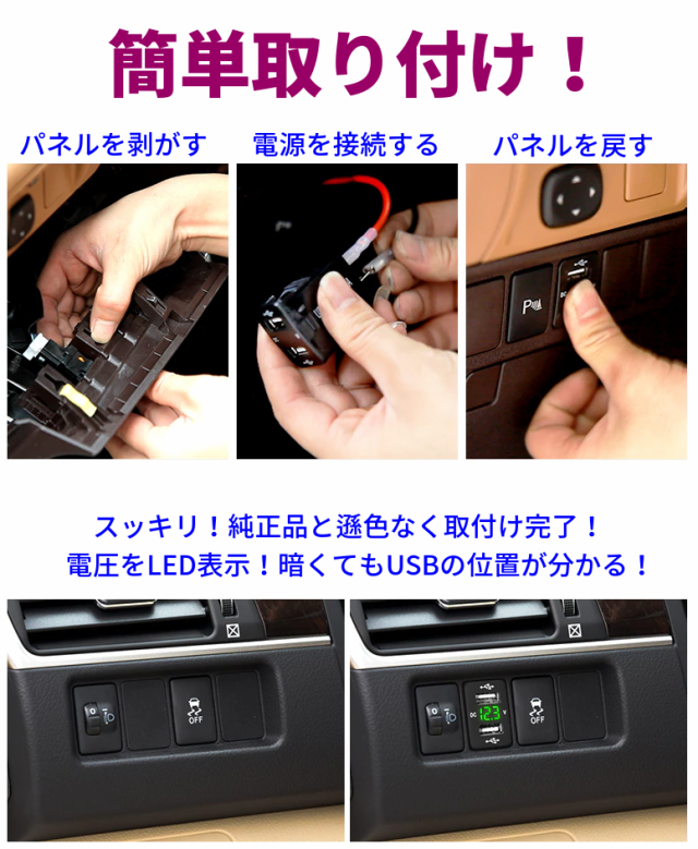 電圧表示　トヨタ Aタイプ  QC3.0 急速充電 USBポート