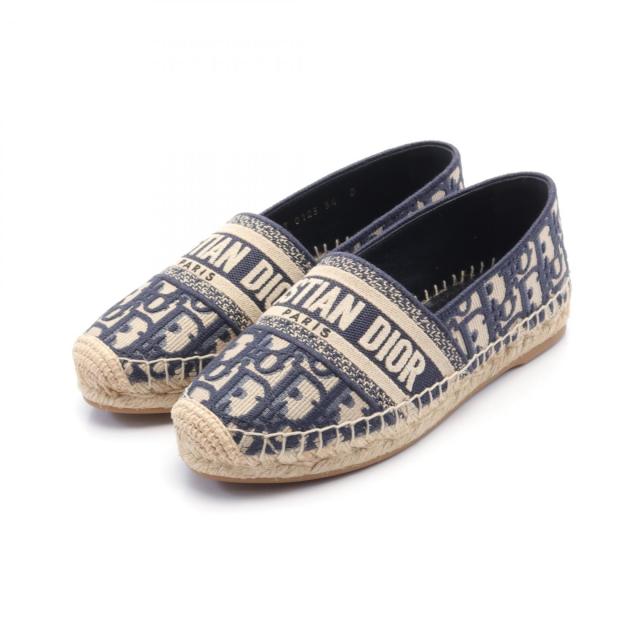 ディオール Dior Dior Granville エスパドリーユ オブリークエンブロイダリー 靴 キャンバス レディース ベージュ系 / ネイビー系 【中古】