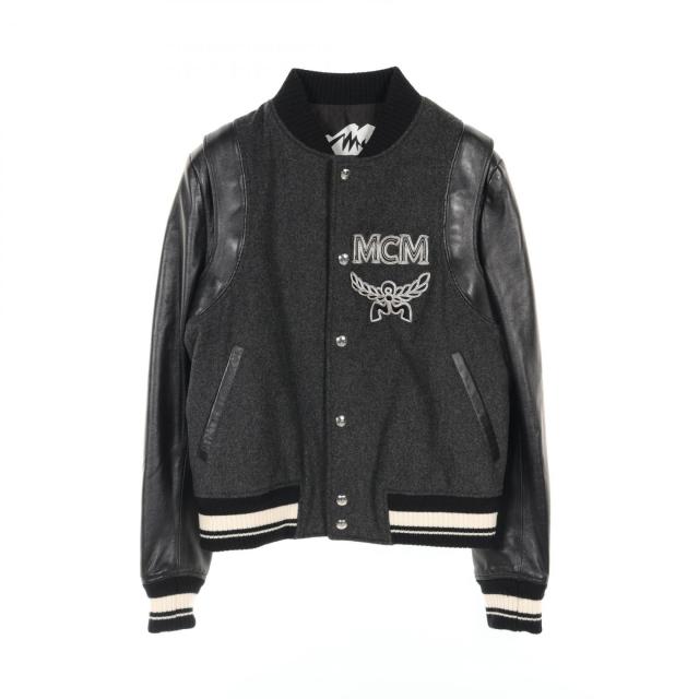 スタジャン 黒とグレーのウールレザー 袖牛革】コンバース ウール x