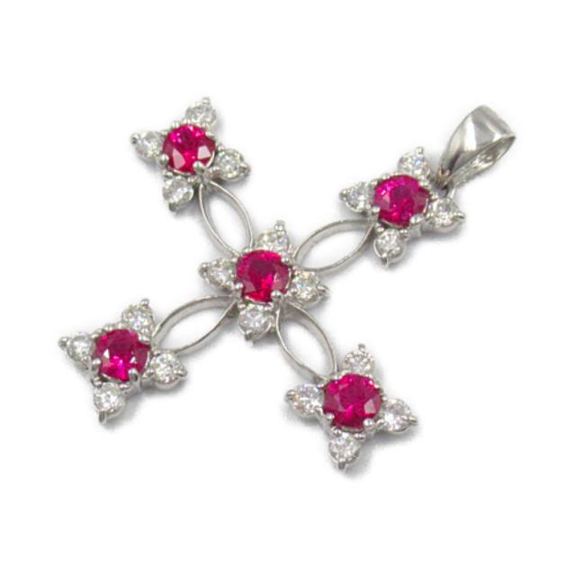 ルビー ダイヤモンド チャーム ペンダントトップ ルビー k18ホワイトゴールド ピンク イエロー ハート