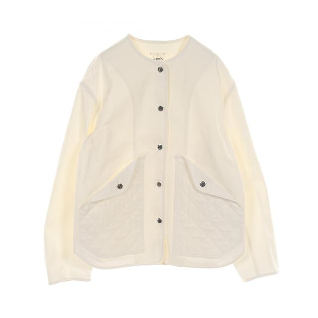 エルメス HERMES セリエボタン ノーカラージャケット 衣料品 アウター コットン レディース アイボリー系 H5E0163DA334 【中古】
