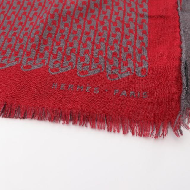 ◇エルメス◇カシミヤ×シルク/Hロゴ/ストール/レッド HERMES（エルメス） 未使用品△HERMES 262223S エトール バイアスH