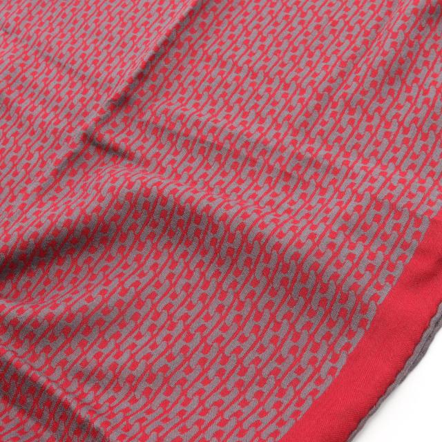 エルメス HERMES Hロゴ ストール 衣料品 シルク カシミヤ シルク レディース グレー系 / レッド系 【中古】 エルメス HERMES Hロゴ ストール 衣料品 シルク カシミヤ シルク