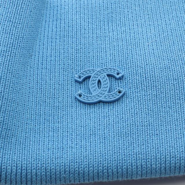 シャネル CHANEL ニットキャップ 帽子 コットン レディース ブルー系