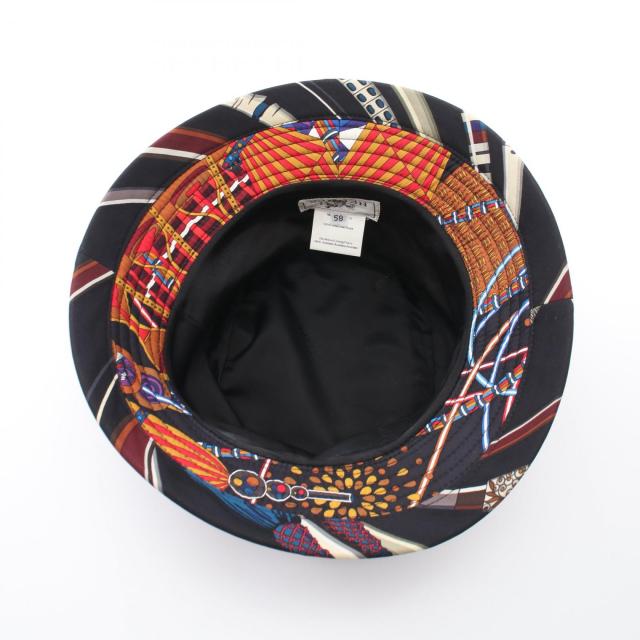 HERMES エルメス Hロゴ 帽子 バケットハット シルク100% レディース HERMES - エルメス Hロゴ バケットハット レディース 58 【中古