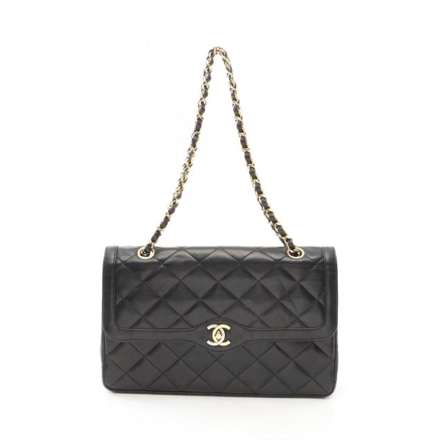 シャネル CHANEL マトラッセ Wフラップ ショルダーバッグ バッグ ラムスキン（羊革） レディース ブラック系 【中古】
