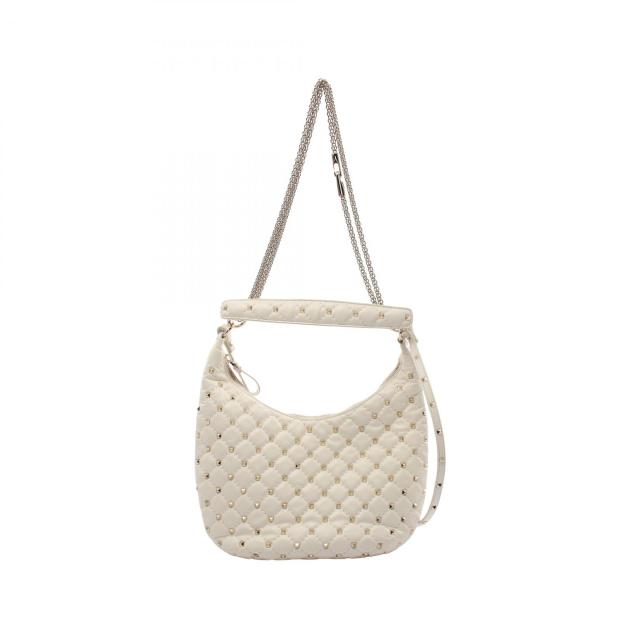 ヴァレンティノ・ガラヴァーニ Valentino Garavani ロックスタッズ スモール ホーボーバッグ ハンドバッグ バッグ レザー レディース アイボリー系 【中古】