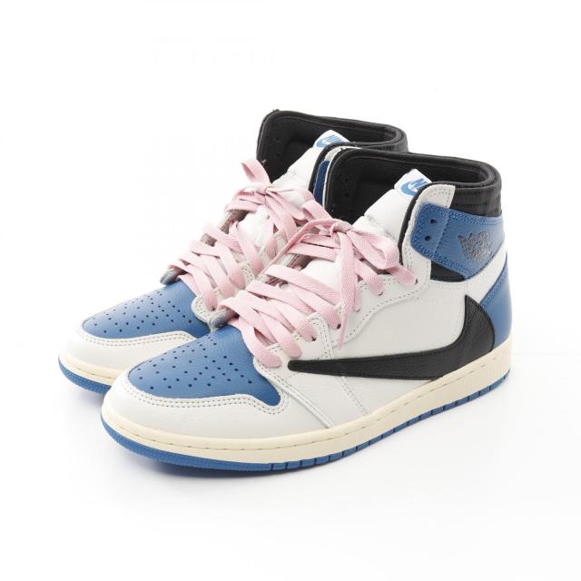 ナイキ NIKE NIKE × FRAGMENT TRAVIS SCOTT Air Jordan 1 Retro High スニーカー 靴 レザー メンズ ブルー系 / ホワイト系 / ブラック系 DH3227 【中古】